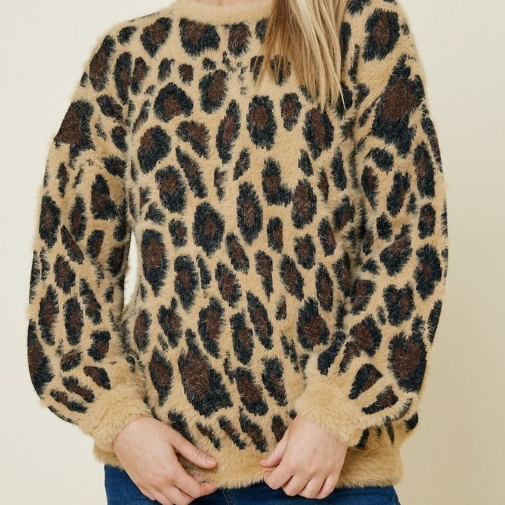 Leopard Print Oversized Sweater | Animal Print Top - Picture 2 of 4